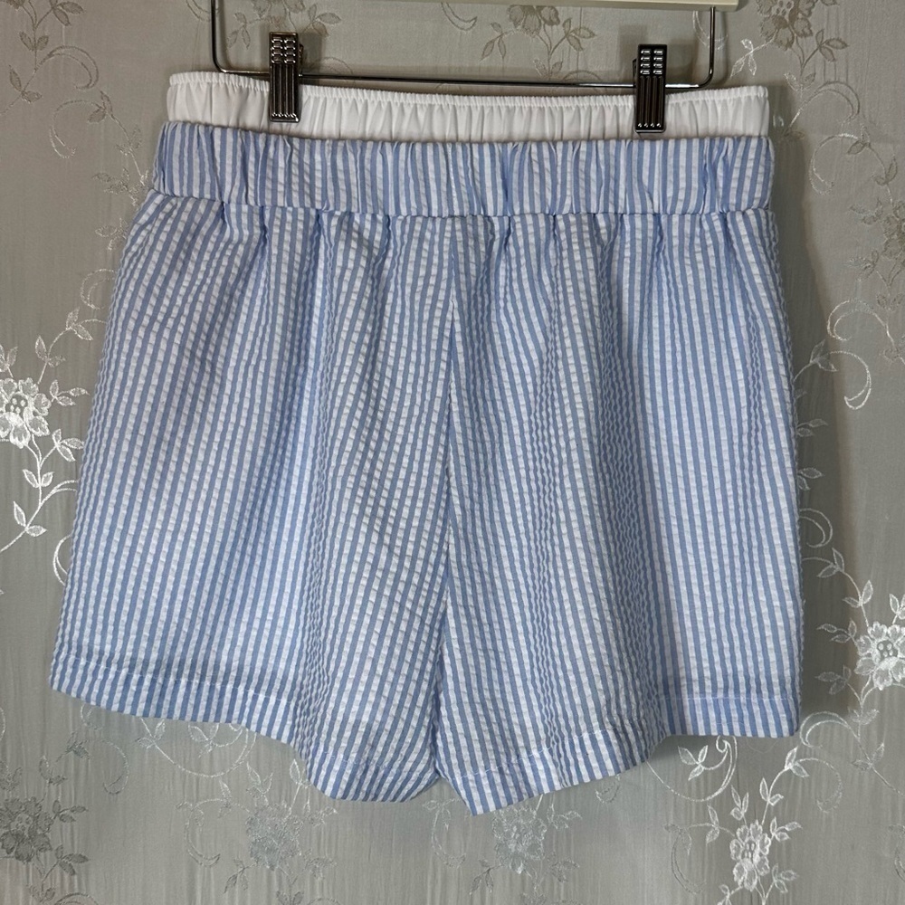 Exlura Blue and White Stripe High Waisted Boxer Shorts Size Small - Picture 4 of 11